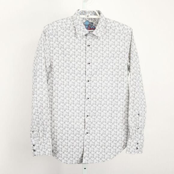Robert Graham Shirt Mens Small White Gray Skulls AOP Flip Cuff - Picture 2 of 11